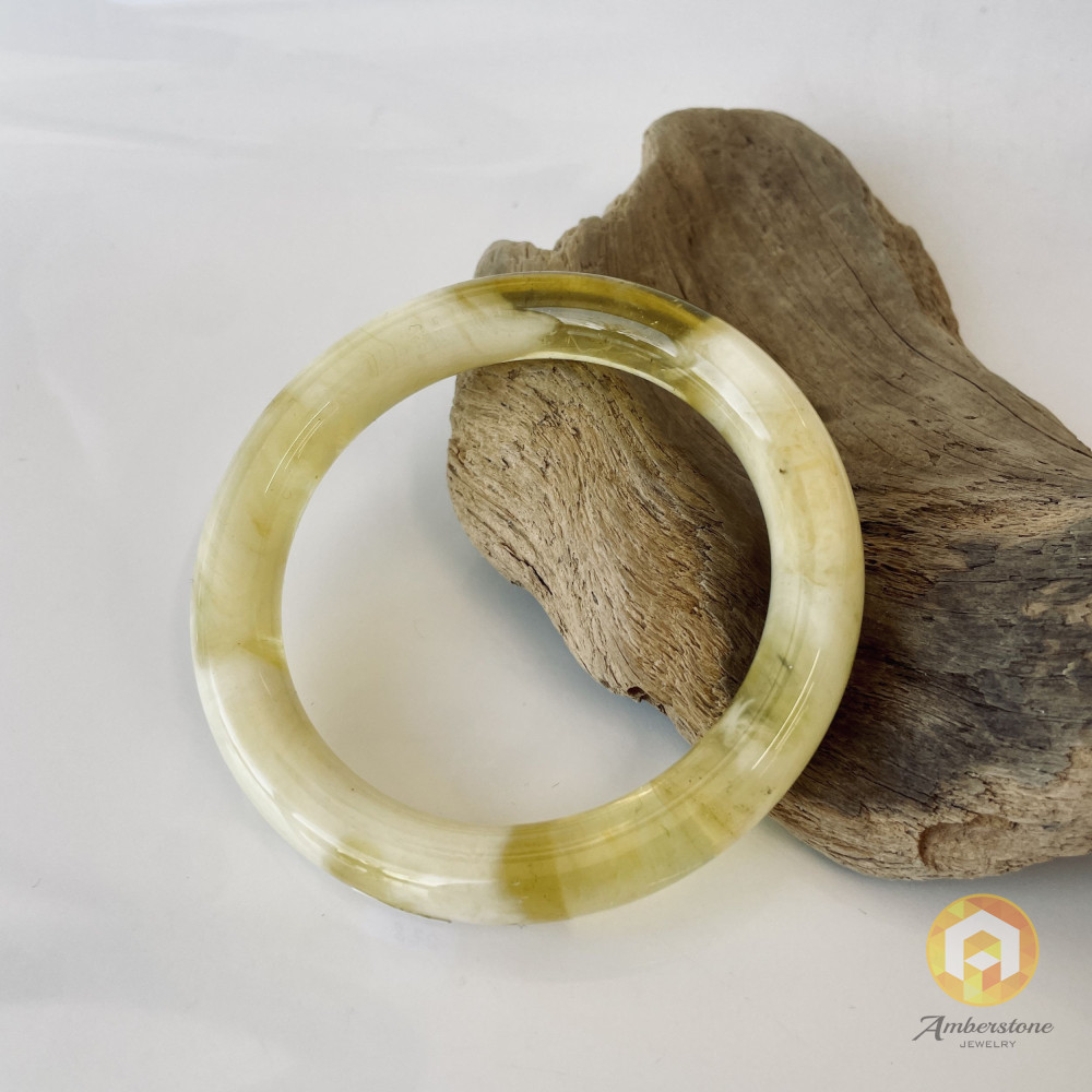Bangle Bracelet, Amber Cuff Bracelet, Yellow and White Baltic Amber