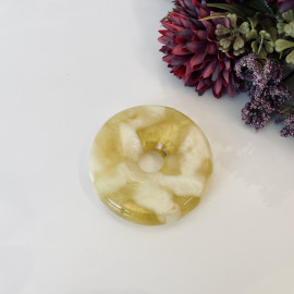 Yellow and White Baltic Amber Donut Pendant, Natural Amber Circle Necklace