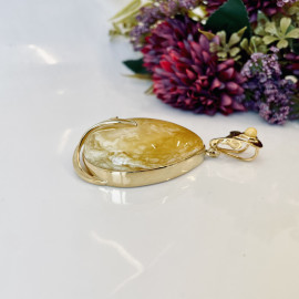 Unique White Baltic Amber Pendant, Natural Amber Gold-Plated 925 Silver Statement Pendant