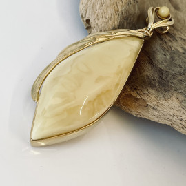 Yellow Baltic Amber Pendant, Natural Amber and Gold-Plated 925 Silver Pendant