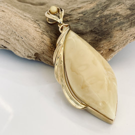 Yellow Baltic Amber Pendant, Natural Amber and Gold-Plated 925 Silver Pendant