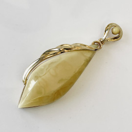 Yellow Baltic Amber Pendant, Natural Amber and Gold-Plated 925 Silver Pendant