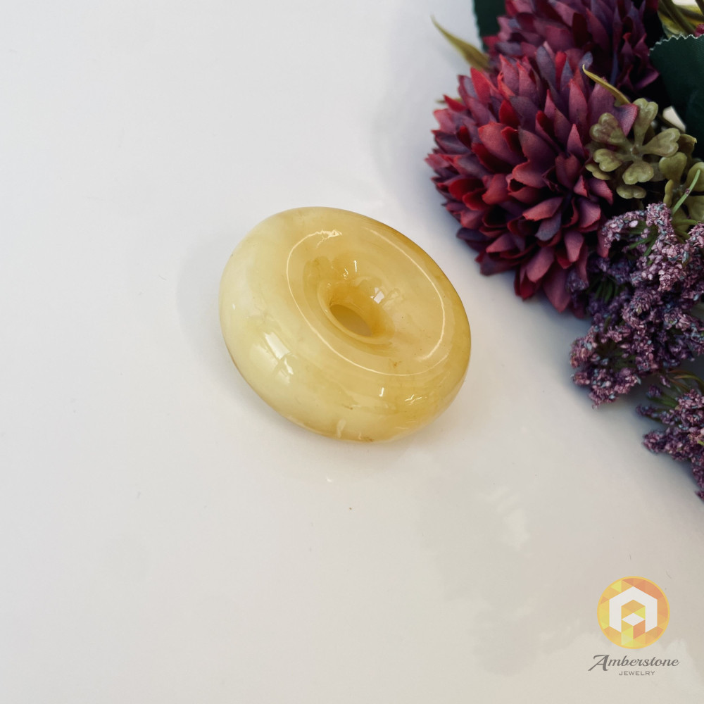 Yellow Baltic Amber Donut Pendant,