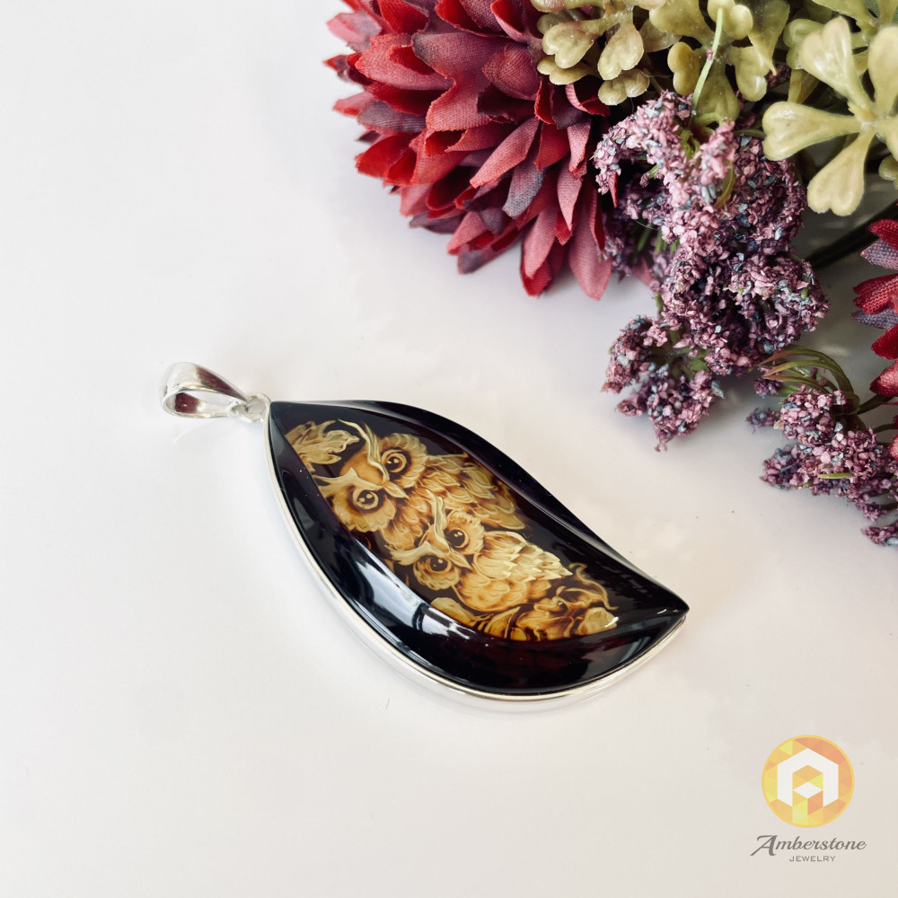 Premium Quality Genuine Baltic Amber Donut Pendant in Yellow Tiger