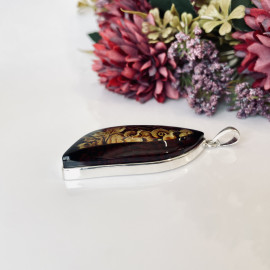 Owl Engraved Baltic Amber Pendant, Hand-Carved Natural Amber in Sterling Silver