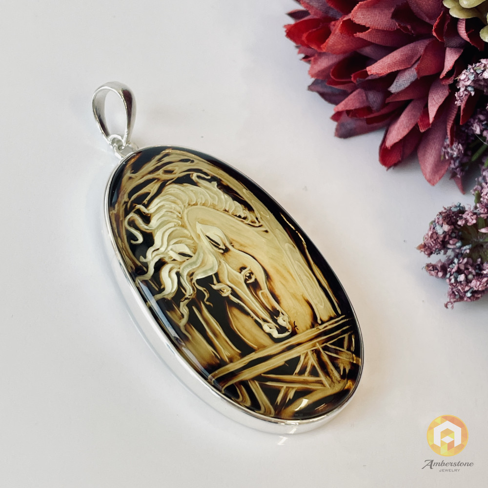 Premium Quality Genuine Baltic Amber Donut Pendant in Yellow Tiger