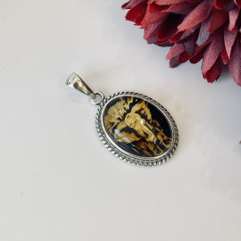 Elephant Engraved Baltic Amber Pendant, Hand-Carved Natural Amber in Sterling Silver