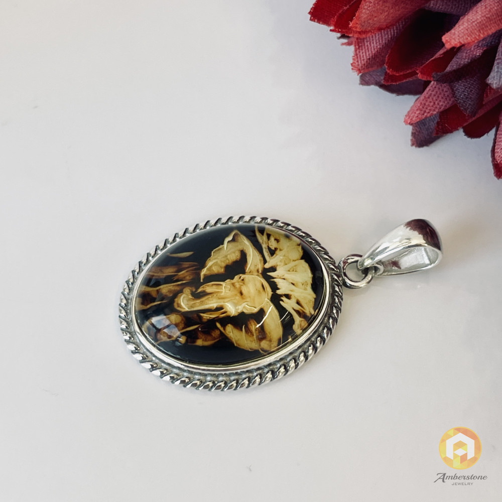 Premium Quality Genuine Baltic Amber Donut Pendant in Yellow Tiger