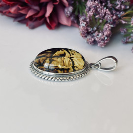Premium Quality Genuine Baltic Amber Donut Pendant in Yellow Tiger