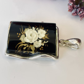Rose Engraved Baltic Amber Pendant, Hand-Carved Natural Amber in Sterling Silver