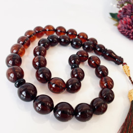 Natural Baltic Amber Misbaha, Cherry Amber Rosary, Oval Beads