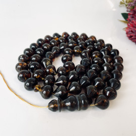 Green Baltic Amber Misbaha, Natural Beads with Plant Inclusions