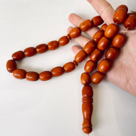 New Old German Amber Islamic Prayer Beads, Natural Baltic Amber Tasbih, Vintage Brown Misbaha
