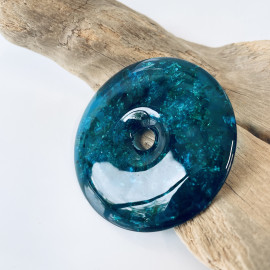 Blue Amber Donut Pendant,...