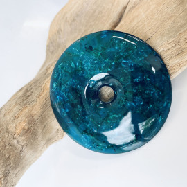 Blue Amber Donut Pendant, Natural Amber Circle Necklace Charm
