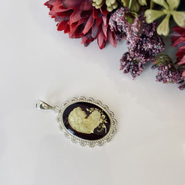 Baltic Amber Cameo Pendant, Hand-Carved Woman in Sterling Silver