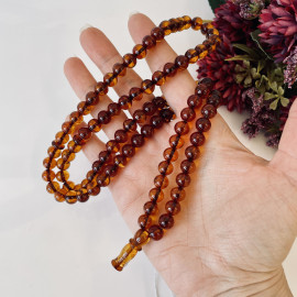 Cognac Amber Islamic Prayer Beads, Real Baltic Amber Rosary 99 Beads