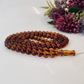 Cognac Amber Islamic Prayer Beads, Real Baltic Amber Rosary 99 Beads