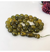 Green Islamic Prayer Beads, Olive Amber Muslim Beads