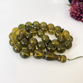 Green Islamic Prayer Beads, Olive Amber Muslim Beads