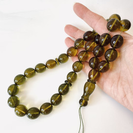 Green Islamic Prayer Beads, Olive Amber Muslim Beads