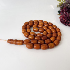 Old German Amber Islamic Prayer Beads, Natural Baltic Amber Tasbih, Vintage Brown Misbaha