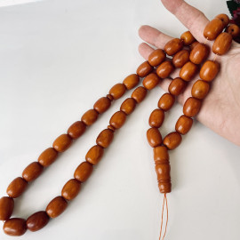 Old German Amber Islamic Prayer Beads, Natural Baltic Amber Tasbih, Vintage Brown Misbaha