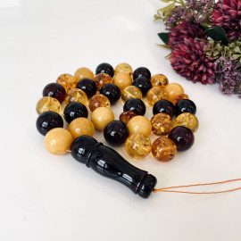 Massive Baltic Amber Tespih, Multicolored Amber Misbaha, 33 Beads Handmade Amber