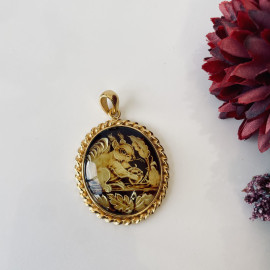 Premium Quality Genuine Baltic Amber Donut Pendant in Yellow Tiger