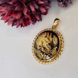 Premium Quality Genuine Baltic Amber Donut Pendant in Yellow Tiger