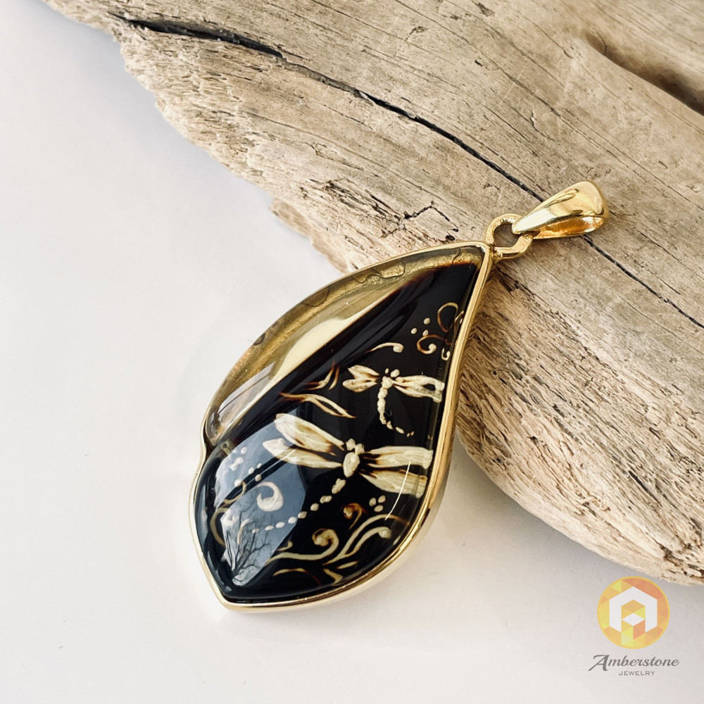 Premium Quality Genuine Baltic Amber Donut Pendant in Yellow Tiger