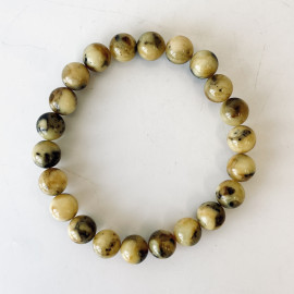 Green and White Round Amber Beads Bracelet
