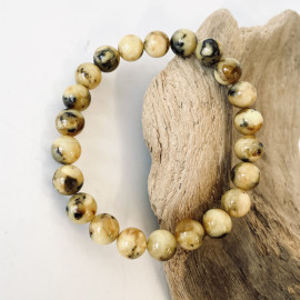 Green and White Round Amber Beads Bracelet