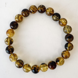 Green and Black Round Amber Beads Bracelet