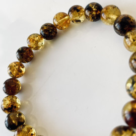 Green and Black Round Amber Beads Bracelet
