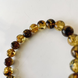Green and Black Round Amber Beads Bracelet