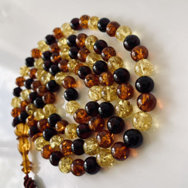 Baltic Amber Tasbih, Multicolored Amber Muslim Rosary, 99 beads