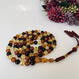 Baltic Amber Tasbih, Multicolored Amber Muslim Rosary, 99 beads