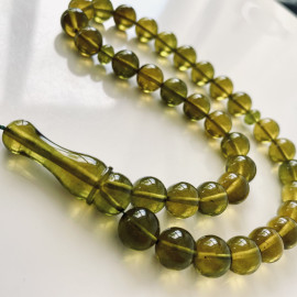 Green Islamic Prayer Beads, Olive Amber Muslim...