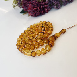 NEW Light Cognac Amber Islamic Prayer Beads, Real Baltic Amber Rosary