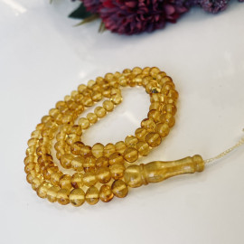 Light Cognac Amber Islamic Prayer Beads, Yellow Amber Rosary