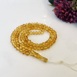 Light Cognac Amber Islamic Prayer Beads, Yellow Amber Rosary