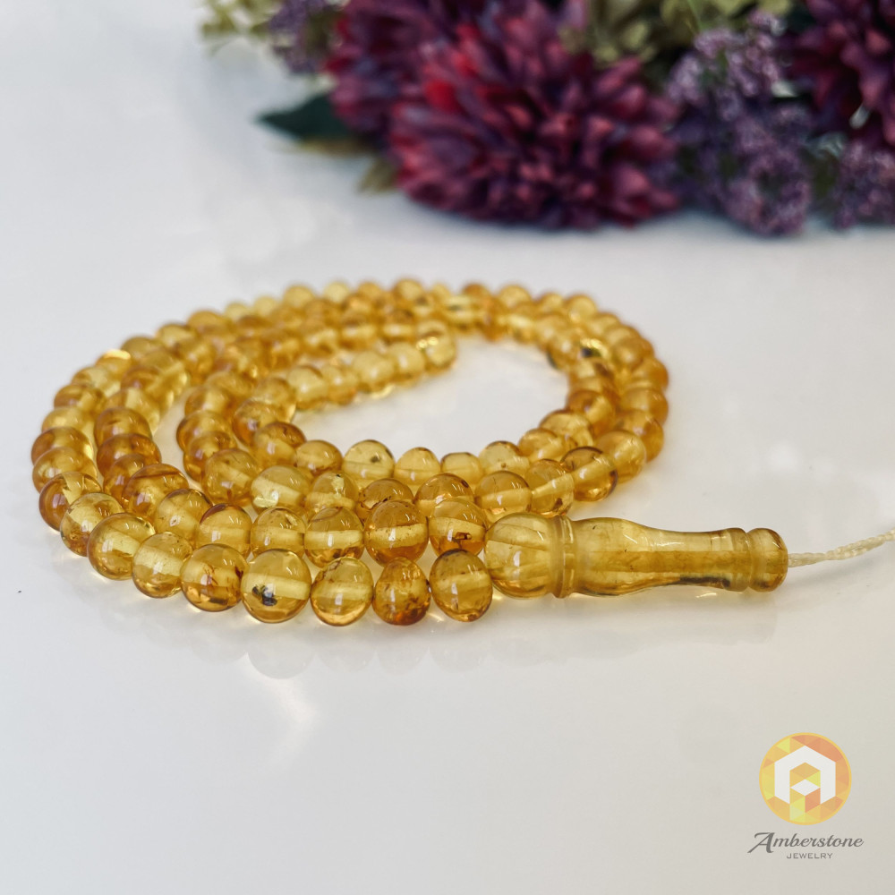 Light Cognac Amber Islamic Prayer Beads, Yellow Amber Rosary