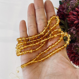 Light Cognac Amber Islamic Prayer Beads, Yellow Amber Rosary