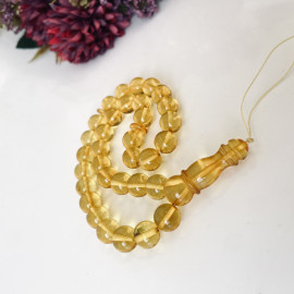 Lemon Amber Islamic Prayer Beads, Clear Yellow Amber Rosary