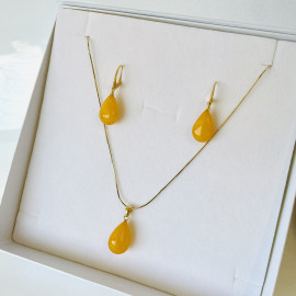 NEW Set Yellow Baltic Amber Earrings with Pendant, Natural Amber Gold-Plated English Hooks