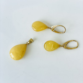 Set Yellow Baltic Amber Earrings with Pendant,...
