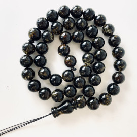 Green Black Amber Prayer Beads, Natural Baltic Amber, 17 mm