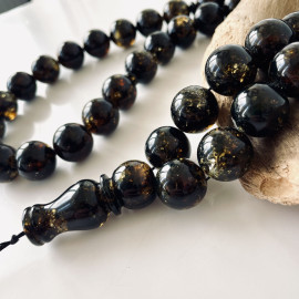 Green Black Amber Prayer Beads, Natural Baltic Amber, 17 mm