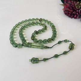 Green Islamic Prayer Beads, Olive Amber Muslim Beads
